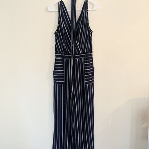 Monteau Navy and White Striped Jumpsuit
